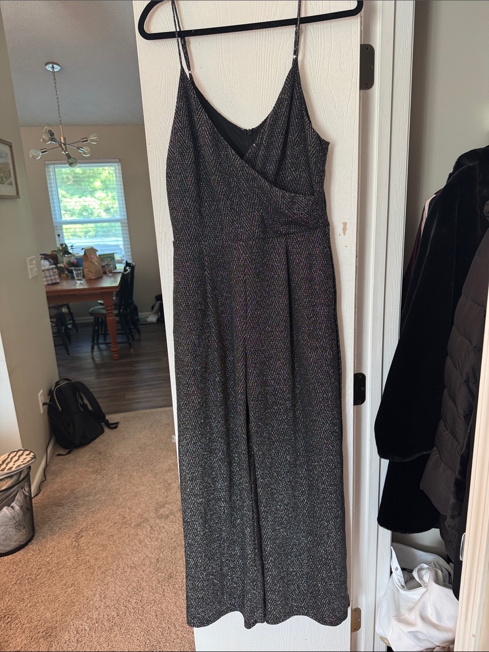 Skies Are Blue Black Metallic Wrap-Front Jumpsuit